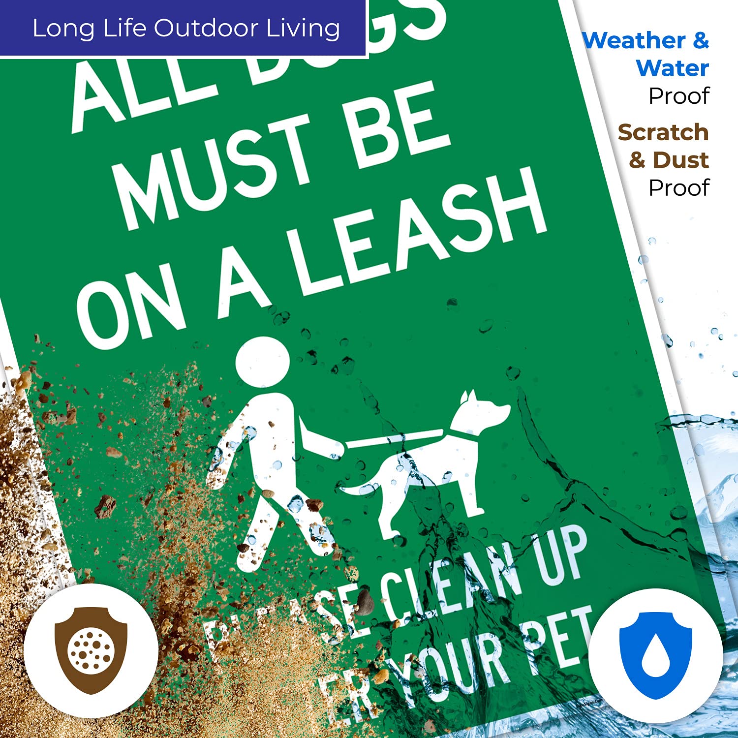 All Pets Must Be On A Leash Please Clean Up After Your Pet Sign, 24x30 Inches, Rust Free .063 Aluminum, Fade Resistant, Made in USA