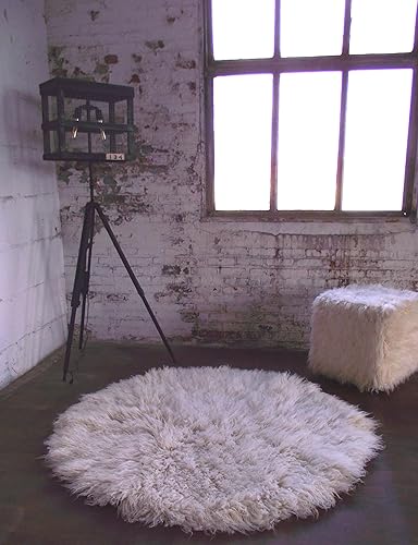 Miniatura 3 de Alfombra Flokati griega redonda ultra afelpada de 5 pies, pelo grueso de 4 pulgadas, 100% lana orgánica, excelente calidad, suave y esponjosa,