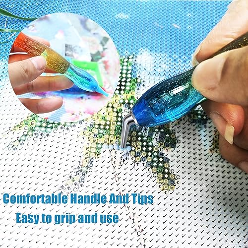 Miniatura 3 de Heyseri Juego de pintura de diamantes, herramientas de 19 piezas, puntas de bolígrafo de 12 hilos, anticaídas, agarre cómodo