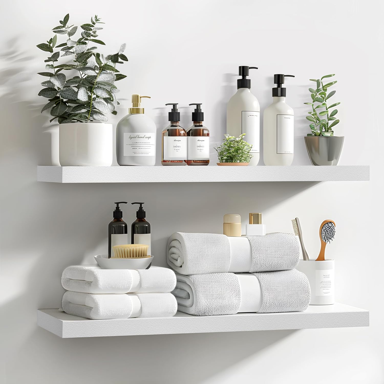 LaVie Home Floating Shelves, 24 Inch Wall Shelf Set of 2, Hanging Shelf with Invisible Brackets, Wall Decor for Bathroom, Bedroom, Living Room, Kitchen Storage, Modern White 24 Inch White