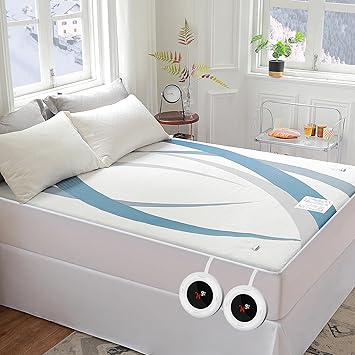 Gotcozy Heated Mattress Pad Queen Size Dual Control - Electric Mattress pad fit up to 15‘’with 10 Heat Seatings & 10 Hour Auto Off ETL Certified Machine Washable(Blue)
