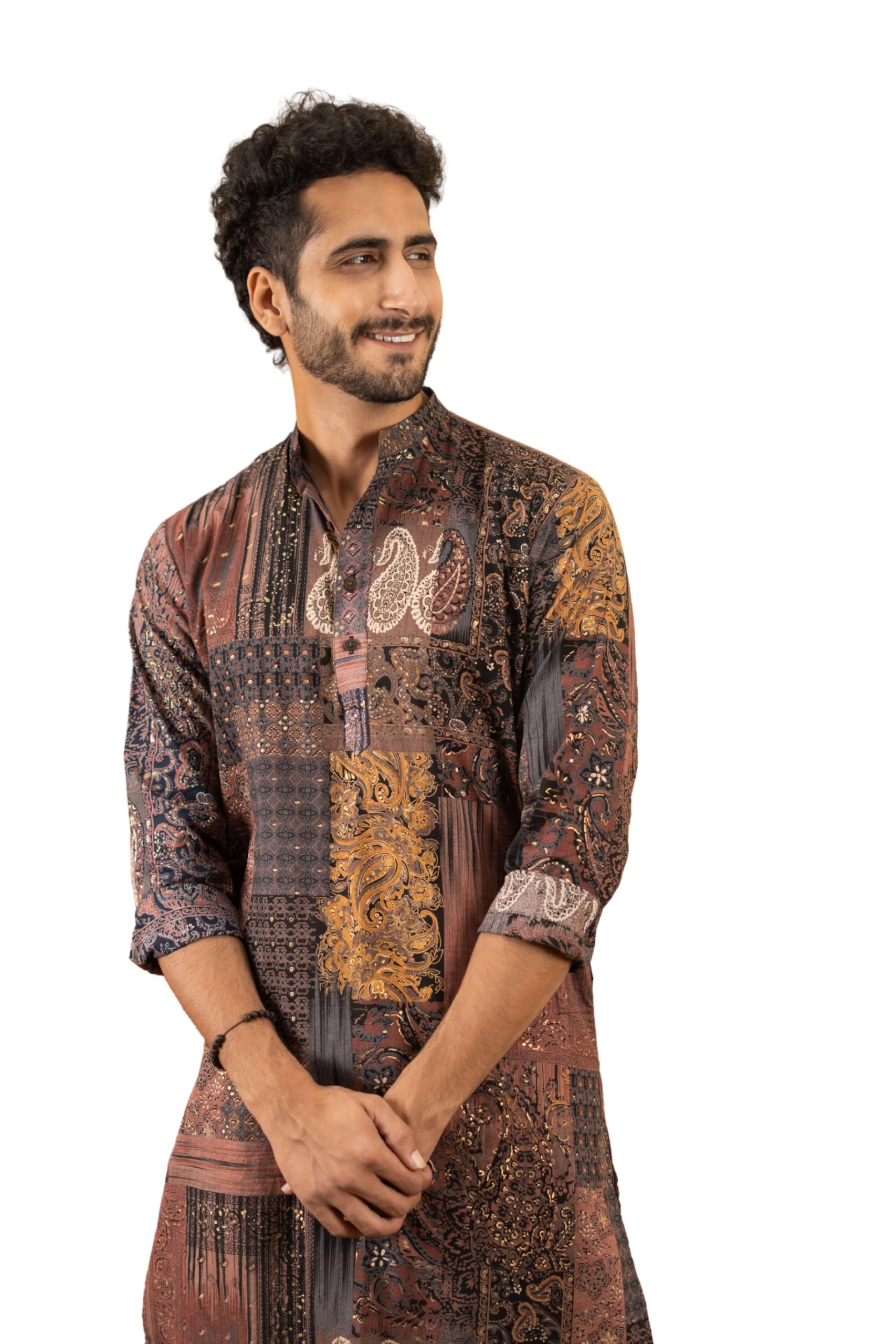 shasak The Black Long Kurta with Floral Patchwork Foil Print(S-10XL)-picture-40