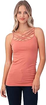 Women Sexy Criss Cross Strips Camisole Tank Top (ASH Rose