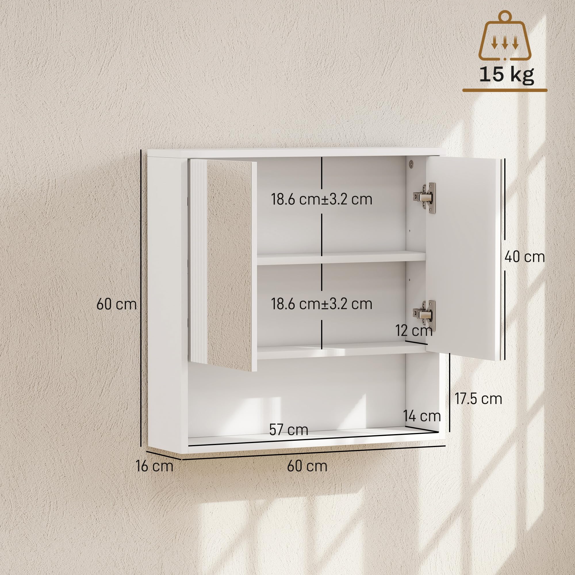 HOMCOM Mobile Bagno da Parete, Mobiletto Bagno Pensile Sospeso Moderno con Anta Soft Close, 2 Ante Specchiate, Scomparto Aperto, Ripiano Regolabile, per Soggiorno e Ingresso, Salvaspazio, Bianco