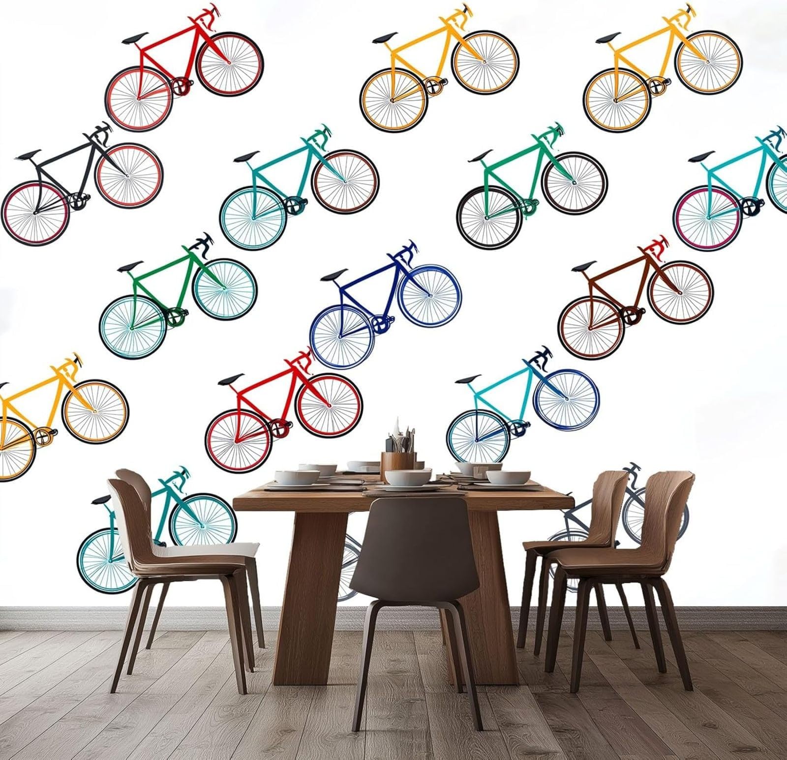 Non-woven photo wallpaper, surreal minimalist bicycle design, white wallpaper for living room/bedroom, 3D effect wall sticker - modern wall decoration, 350cm x 256cm stickers - frameless painting - po