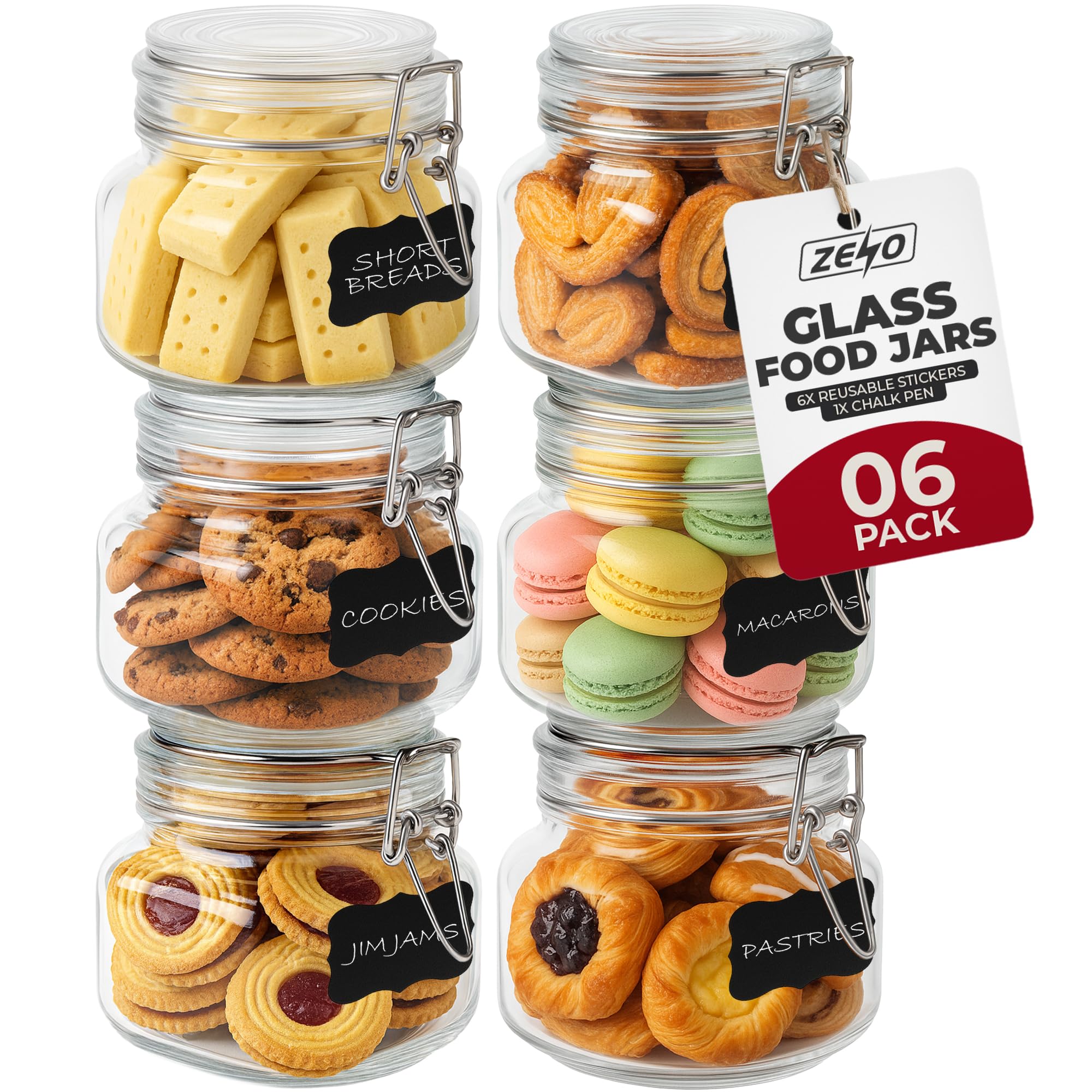 ZENO Clip Top Glass Jars 500ml 6PCS | Airtight Glass Storage | Perfect for Dry Food, Coffee Beans & Tea Bags | Kitchen Preserving & Spice Containers
