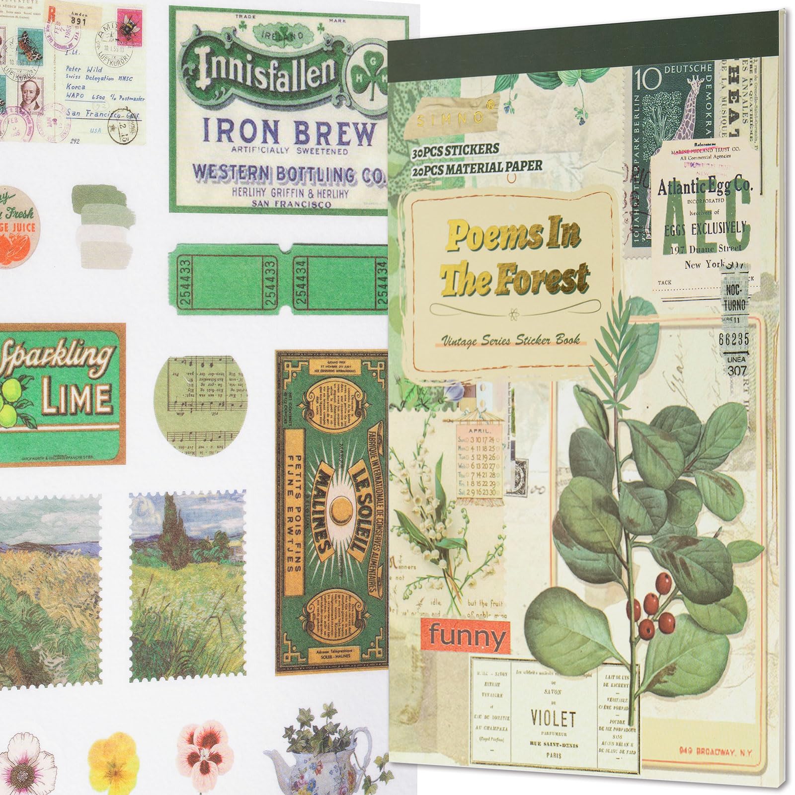 Washi Vintage Sticker Book, Forest Junk Journal Supplies, Ephemera Journaling Stickers, Pre-Cut Aesthetic Scrapbooking Paper for Adults, Decorative Bullet Planner DIY Arts Craft