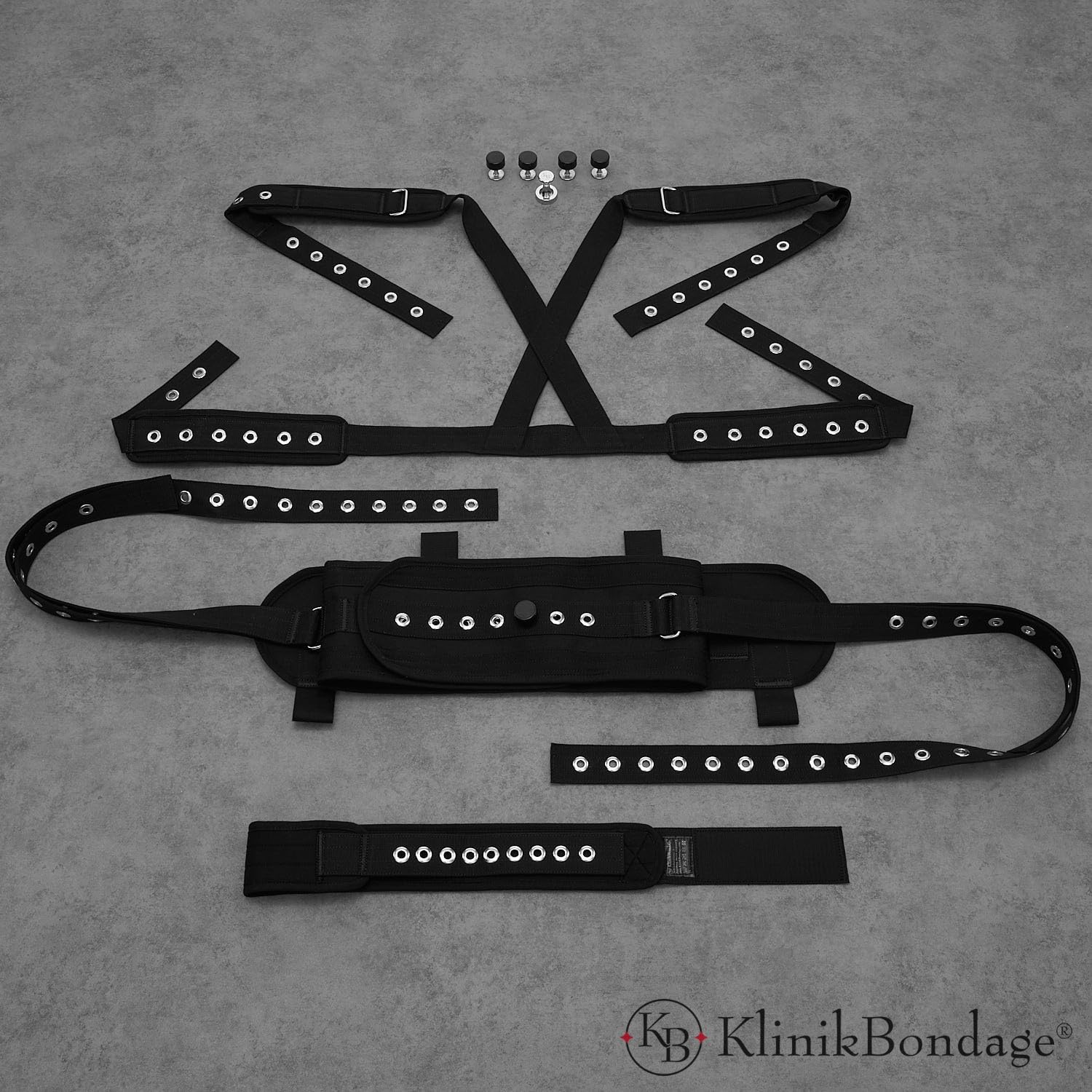 Bauchfessel Set mit Schrittgurt mit Schultergurt I Bett-Fesseln Bondage - Premium Sexspielzeug I schwarz I handgefertigt aus Baumwolle I für alle Bett-Typen