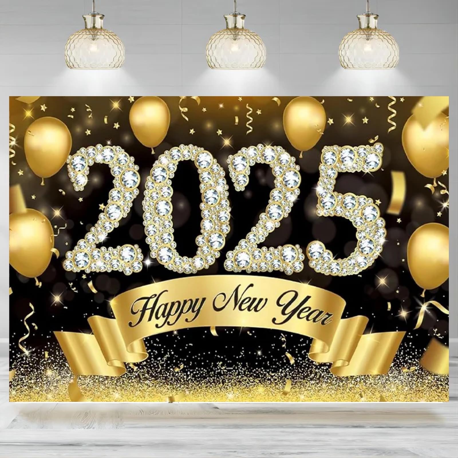 Happy New Years Banner 2025 dekoracja tła 2025 baner sylwestrowy 2025 Eve Party tło fotograficzne 440 x 300 cm