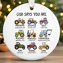 Christmas Ornaments for Kids - Kids Ornaments for Christmas Tree - Christian Gifts for Kid, Child, Boy, Teen, Toddler - Religious Bible Construction Tractor Ornament - Ceramic Ornament 2025