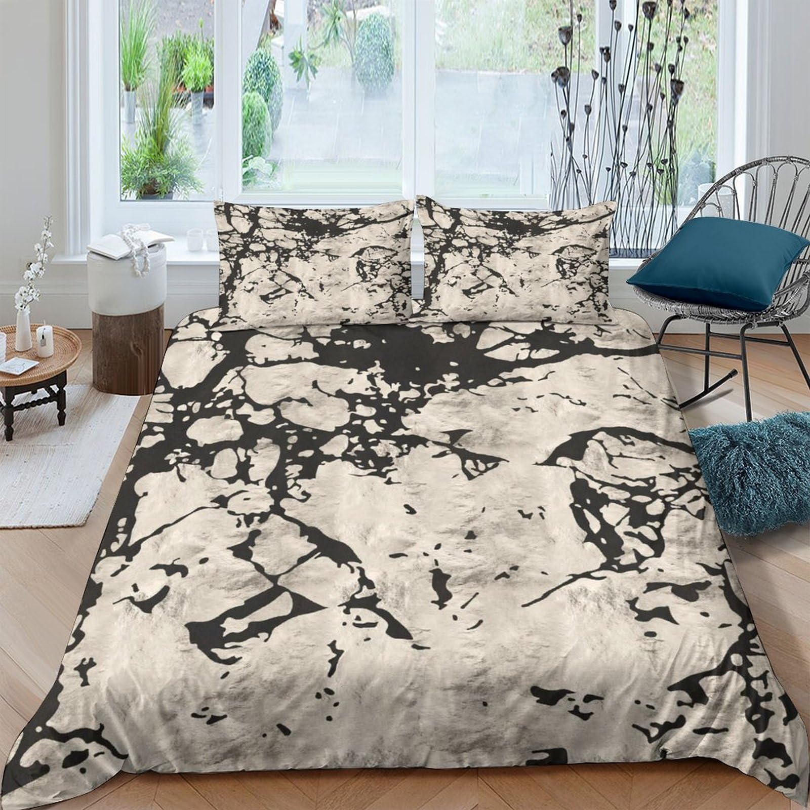 Ctjqhvkz Style-9 3D Printed Abstract Marble Fitted Sheet Microfiber Black White Texture Bed Cover For Bedroom Dorm Mattress Protection Decor Single（135X200cm）