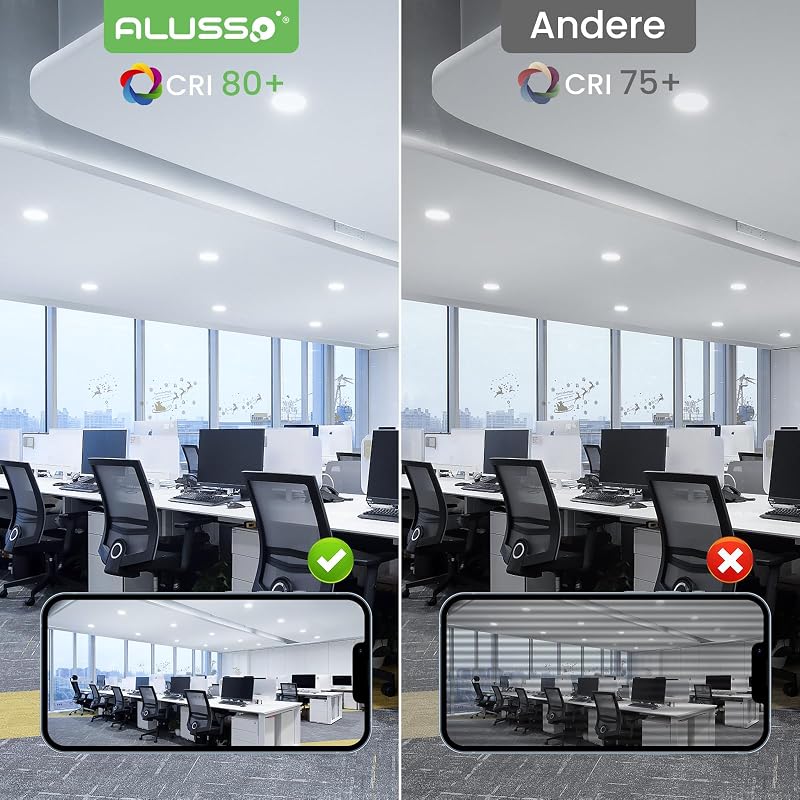 ALUSSO LED Süllyesztett Spotlámpa Szett, 6db, 10W, 750lm, Hideg Fehér 6500K, IP44 Vízálló, Fürdőszobába, Konyhába, 30mm Ultravékony, 125-135