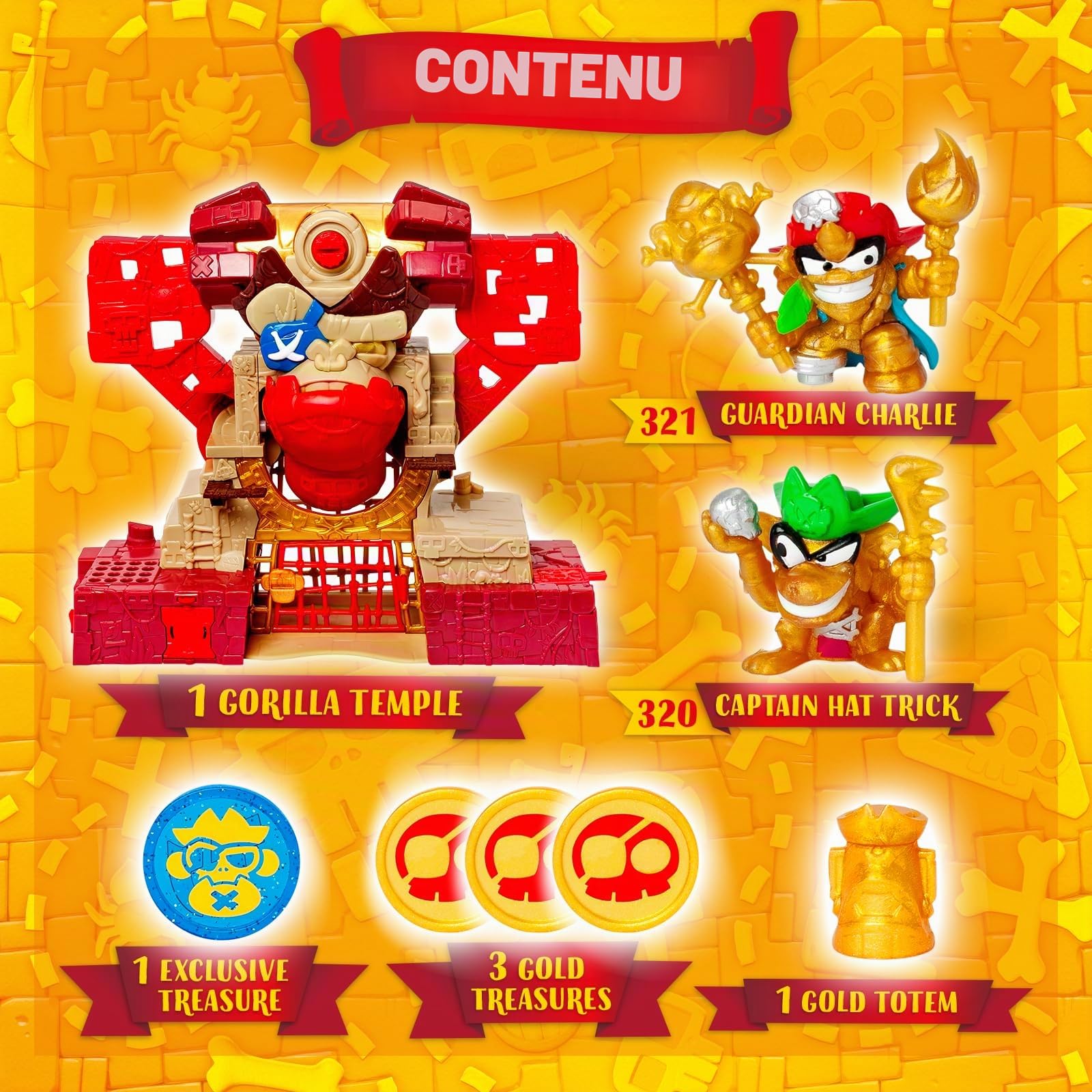 PIRATIX Adventure World Temple de Gorille avec Plusieurs Secrets cachés et preuves Contient 1 Temple, 4 pièces (1 exclusivement), 1 Totem doré, 2 Piratix exclusifs et 3 Accessoires