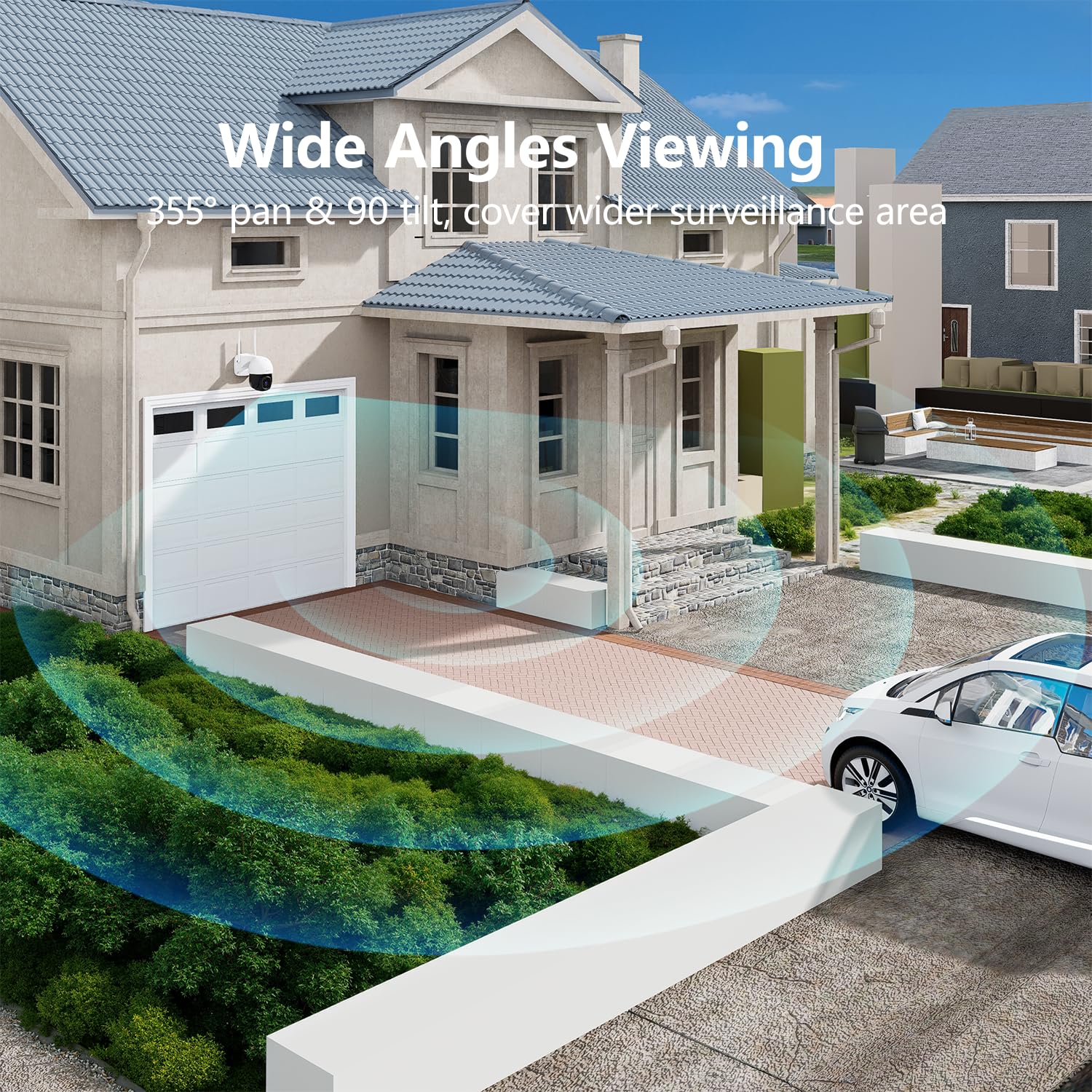 REIGY 8MP Cámara de Vigilancia WiFi Exterior 360°, Camara de Seguridad IP PT 3840*2160p, Visión Nocturna Infrarroja y Color, Audio Bidireccional, Detección de Movimiento Compatible con NVR iOS/Android