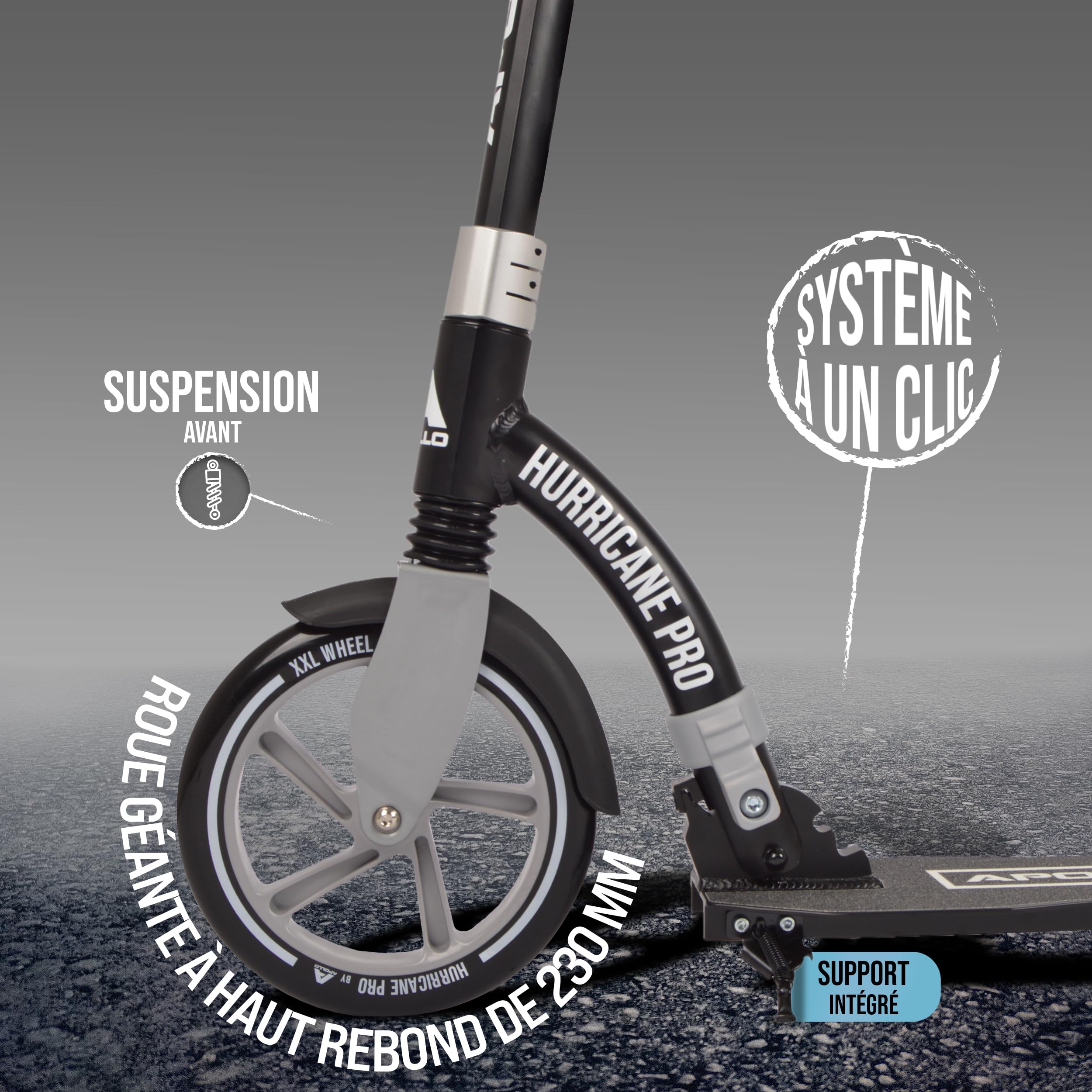Apollo 230mm Giant XXL Wheel City-Scooter - Hurricane | Trottinette Freestyle Adulte avec Suspension | Trottinette Adulte Pliable et Réglable en Hauteur | Trottinette Adulte & Enfant à Partir de 7 ans