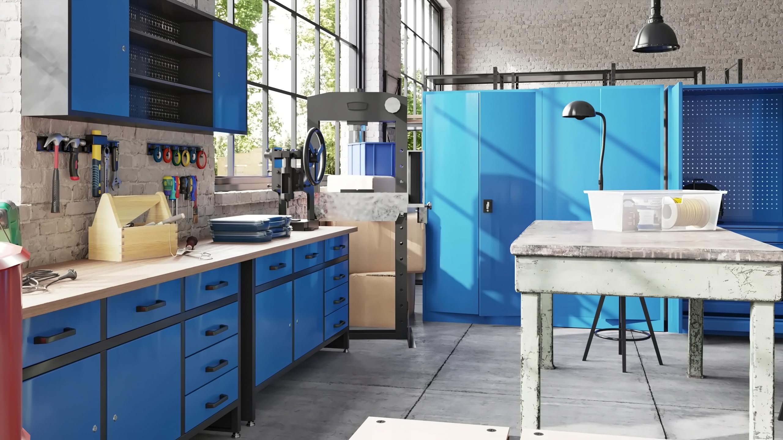 Armadio a muro in metallo parete perforata 2 scomparti 160x60x20 cm Antracite-Blu