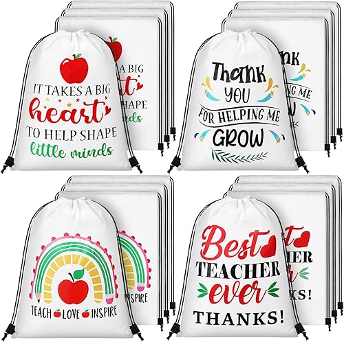 12 piezas de regalos de Navidad para profesores para mujeres, mochila con cordón reutilizable, bolsa de regalo de agradecimiento para profesores,