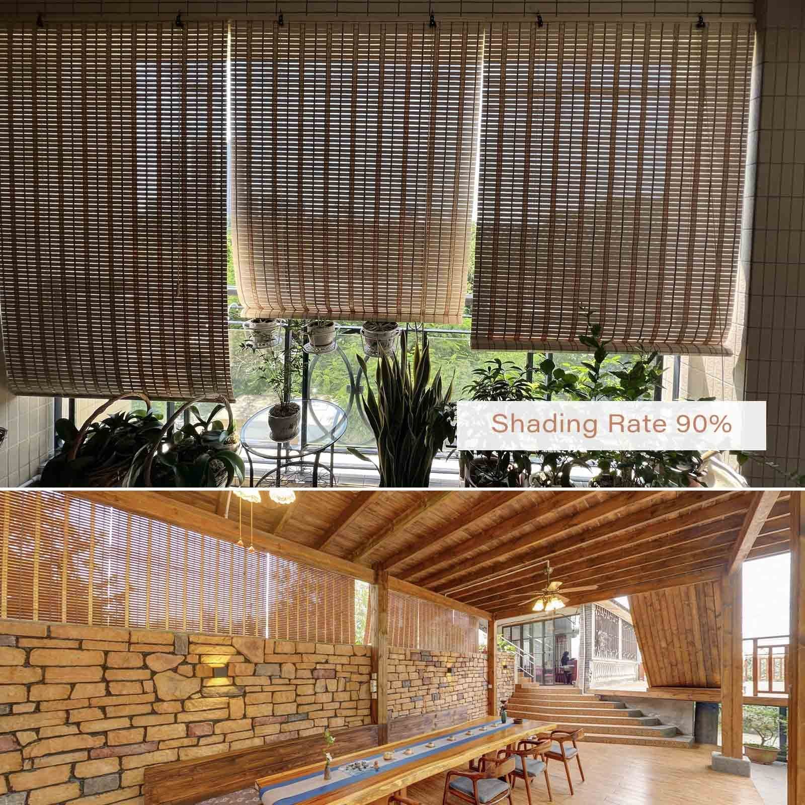 Faux Bamboo PVC Outdoor Roller Blinds - 90% Blackout, UV Protection For Patio & Porch