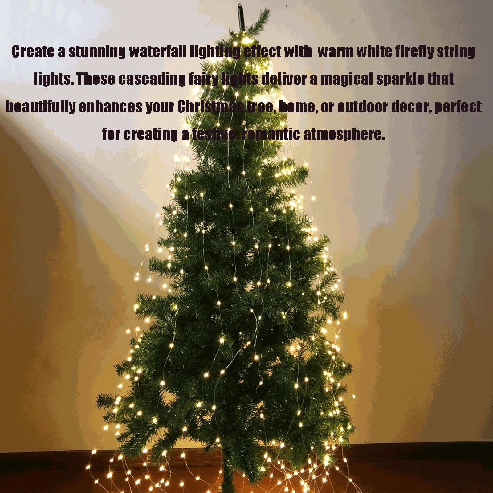 Luces en cascada para árbol de Navidad actualizadas 2026, 600 luces LED parpadeantes, 8 m, 10 pies, color blanco, 20 hebras, perfectas para decoración navideña