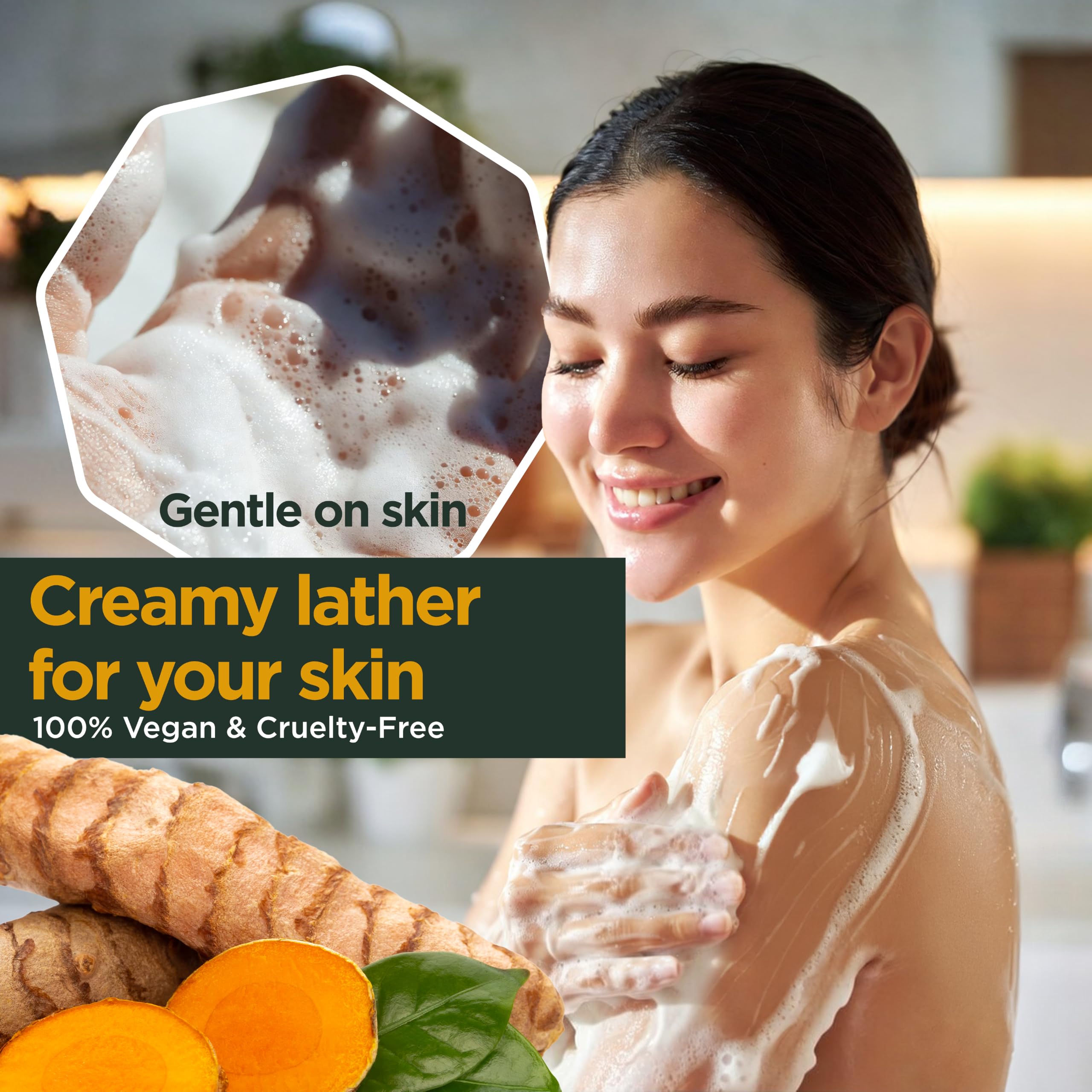 Panu Soaps Kurkuma - Wegańskie mydło pod prysznic dla wszystkich rodzajów skóry - Naturalne mydło w postaci stałego żelu pod prysznic i stałego szamponu - Naturalna kostka pod prysznic