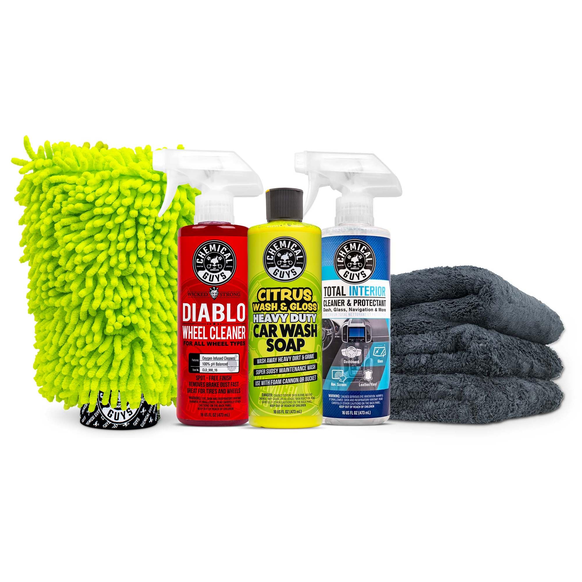 Chemical Guys HOL357 Clean & Shine Car Wash Starter Kit - Safe for Cars, Trucks, Motorcycles, SUVs, Jeeps, RVs & More (7 Piece Set, Including 3 16 oz. Car Detailing Chemicals)