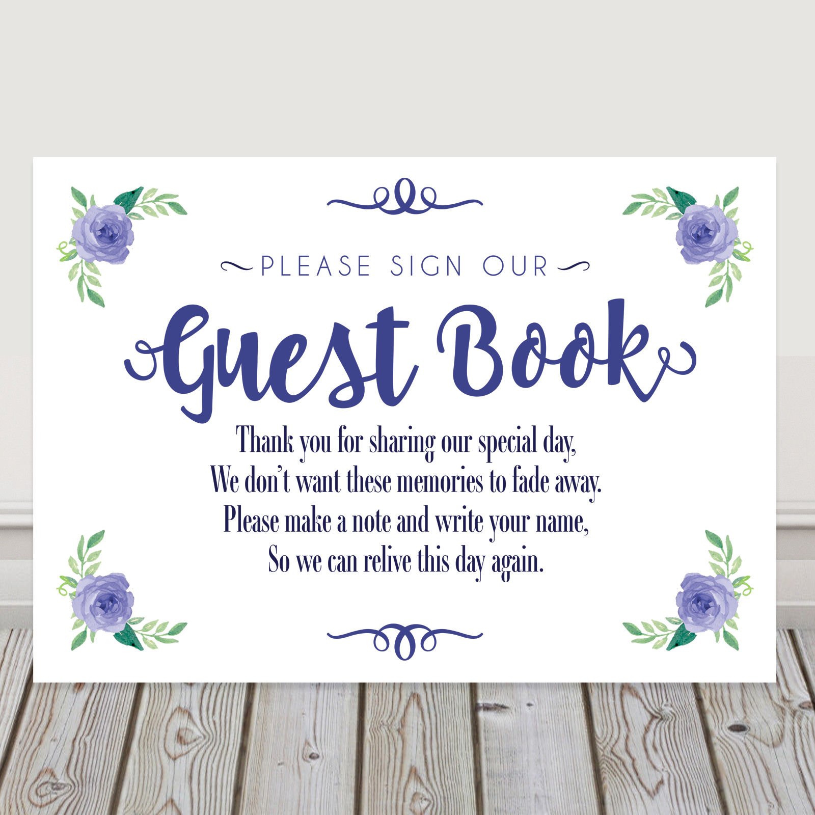 Pretty Wedding Wishing Tree or Guest Book Table Sign Available in A Range of Pastel Colours (Navy Blue (N1))