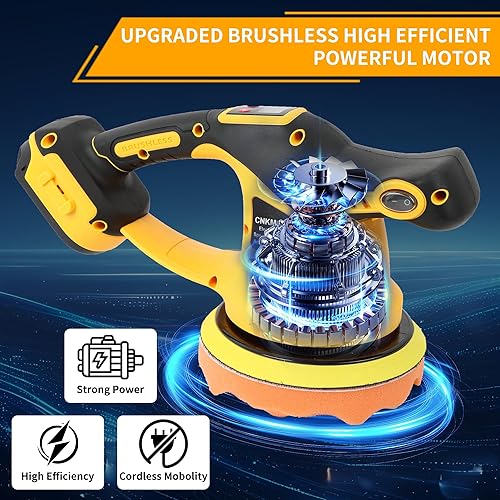Miniatura 5 de Pulidora inalámbrica para automóvil, compatible con batería Dewalt de 20 V, motor sin escobillas con 6 velocidades ajustables (2300-5200 RPM), para