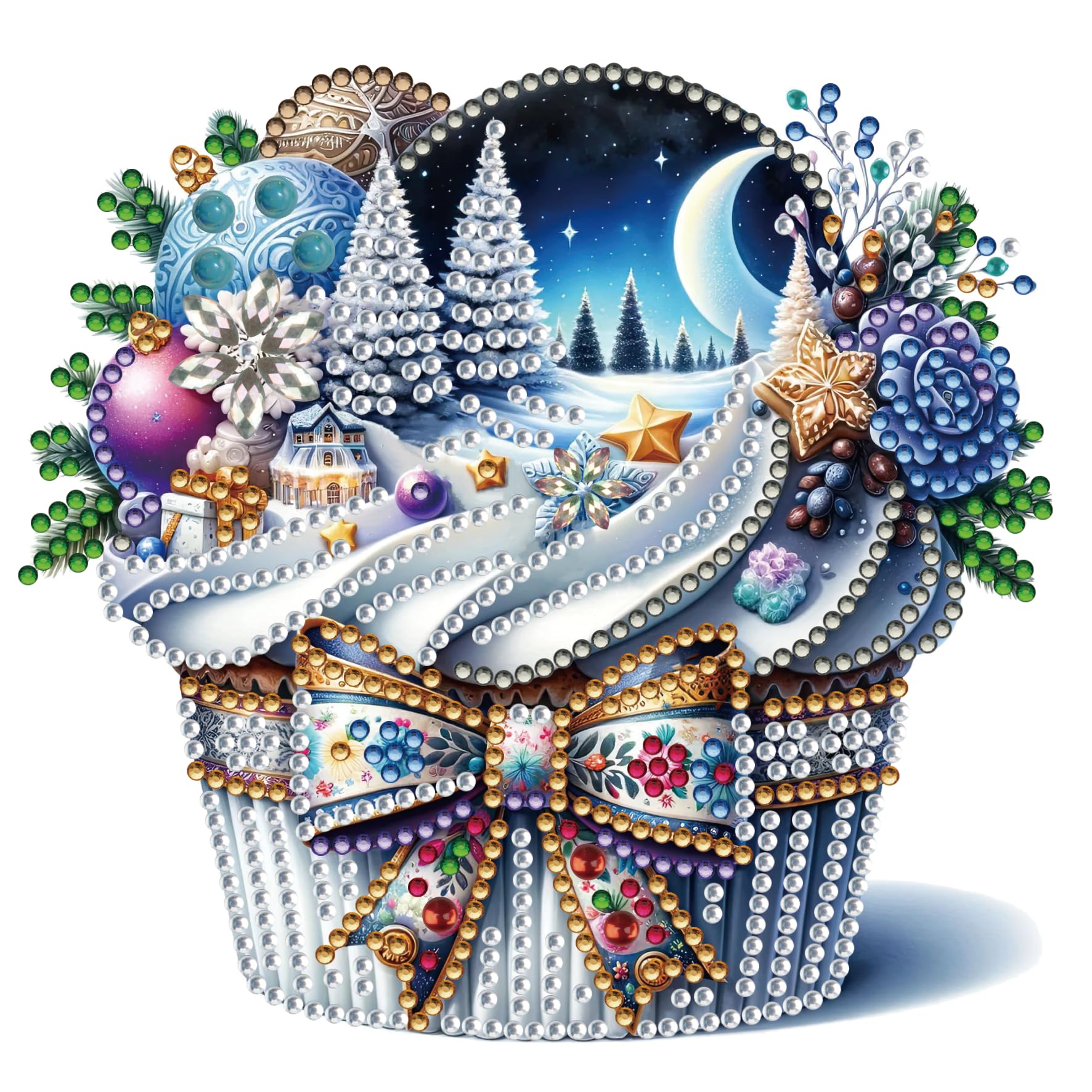 Awesocrafts Cake 6Pcs Diamond Art Christmas Cards Kits Bird Deer Bear Owl, Diy Diamond Painting Cards Sets, 5D Diamond Art Cards With Envelopes, Postcards For Handmade, Xmas 30 * 15Cm (Cake)