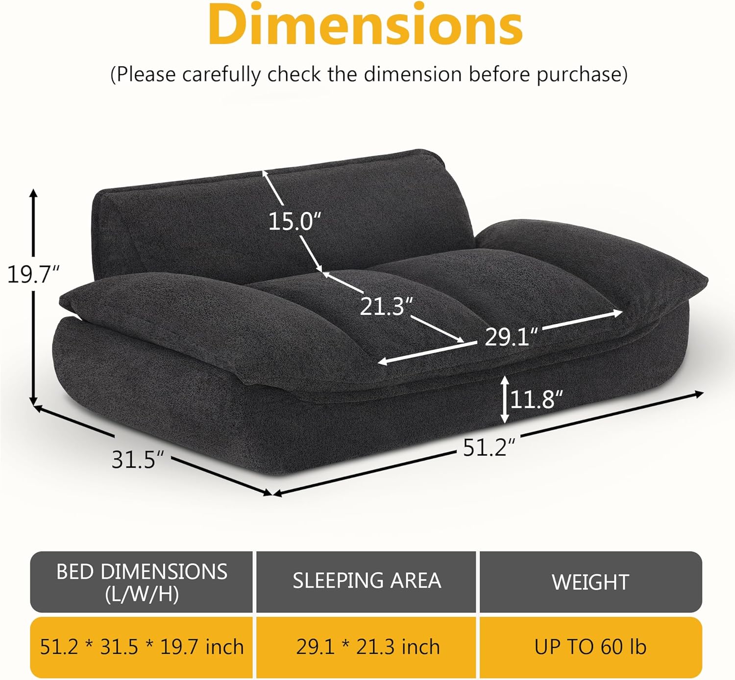 Lovupet Dog Couch for Large Breed, Fabric Dog Sofa Bed with Anti-Slip Bottom, PS215 (Black)