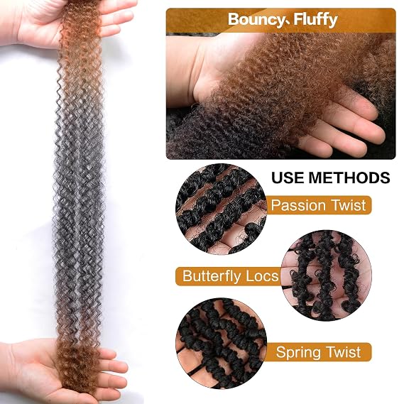 Marley Twist Braiding Hair,Springy Afro Twist Hair 16 Inch 8 Packs 1B/30/27 | Pre-fluffed natural ombre spring twist color hair extensions,suitable for passion twist hair synthetic for black women.