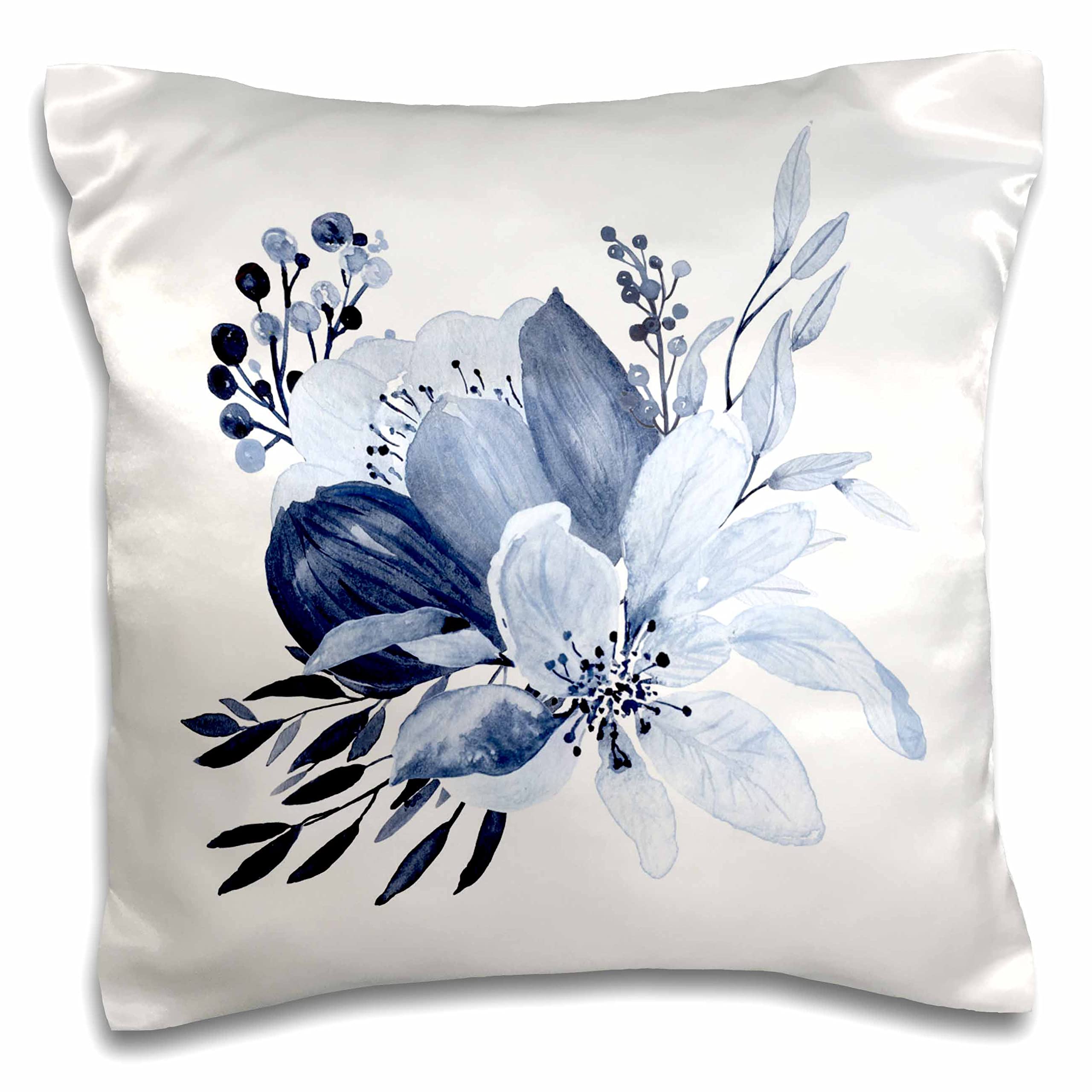 3dRose Anne Marie Baugh Pretty Blue Image of Watercolor Floral Illustration (pc-328607-1) Pillow Case, White