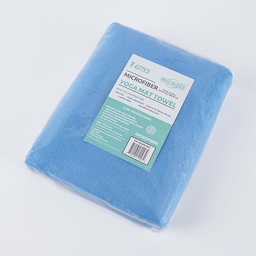 Miniatura 8 de Toalla de microfibra para yoga caliente, 24 x 72 pulgadas, con agarre de silicona antideslizante, correas elásticas de ajuste seguro (azul)