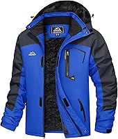 MAGCOMSEN Men's Water Resistant Winter Ski Jacket with Fleece Lining, Adjustable Hood & Multi-Pockets - Warm Parka for Snow & Rain