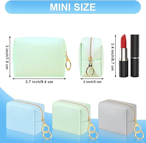 Vista 22 de Desing Wish Mini bolsa de maquillaje con llavero, estuche portátil para lápiz labial, bolsa de piel sintética, pequeña bolsa de cosméticos de viaje