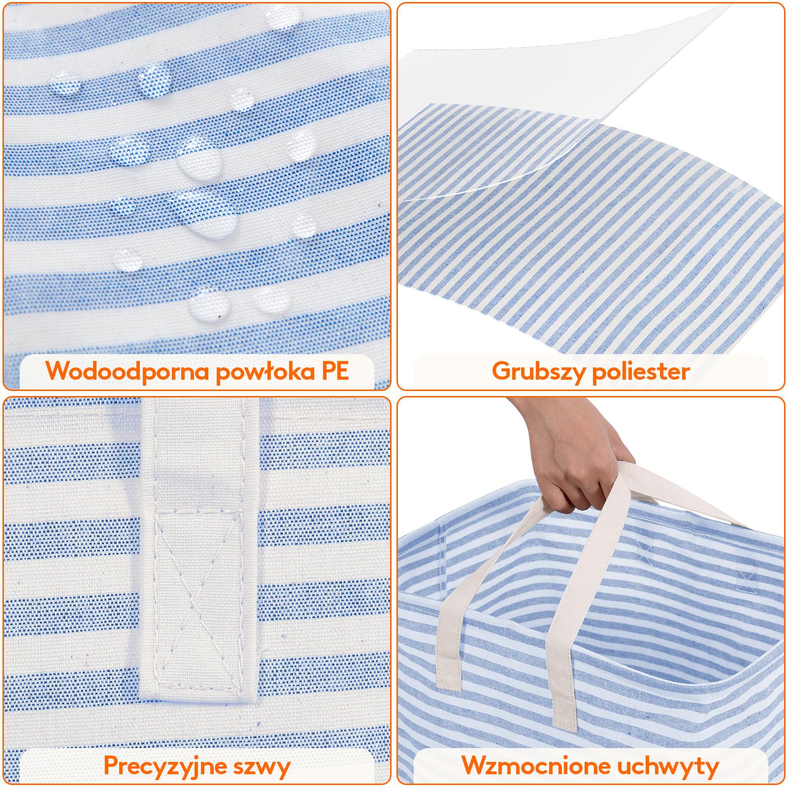 Lifewit Kosz na Pranie z Uchwytem, Duży Składany Wodoodporny Kosze Brudna Ubrania, Laundry Basket do Odzież, Sypialnia, Szary & Niebieski, 80L, 2 Paczki