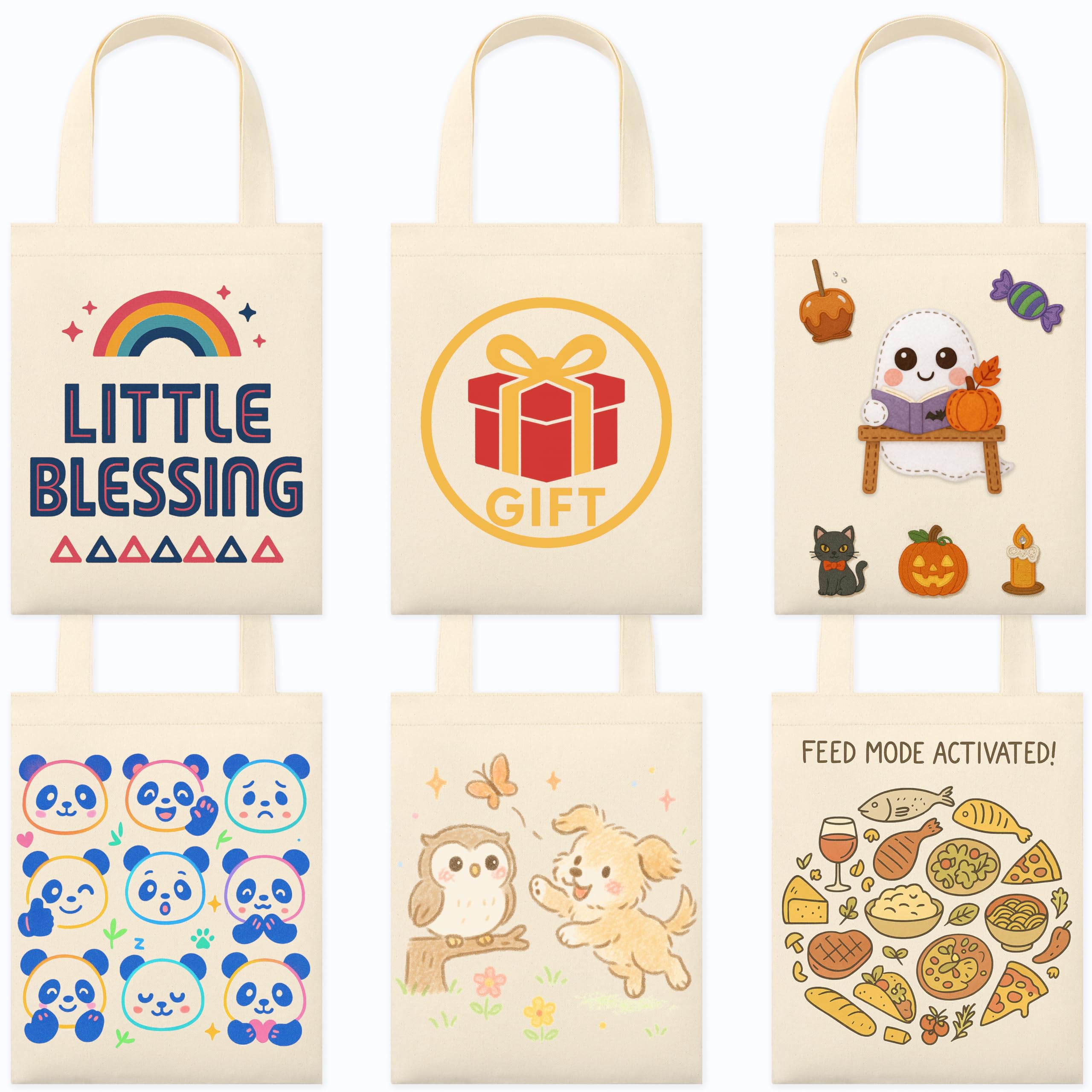 Phicorn Small Canvas Tote Bags, 9" x 11" Reusable Cotton Mini Totes for DIY Crafts, Party Favors and Daily Essentials