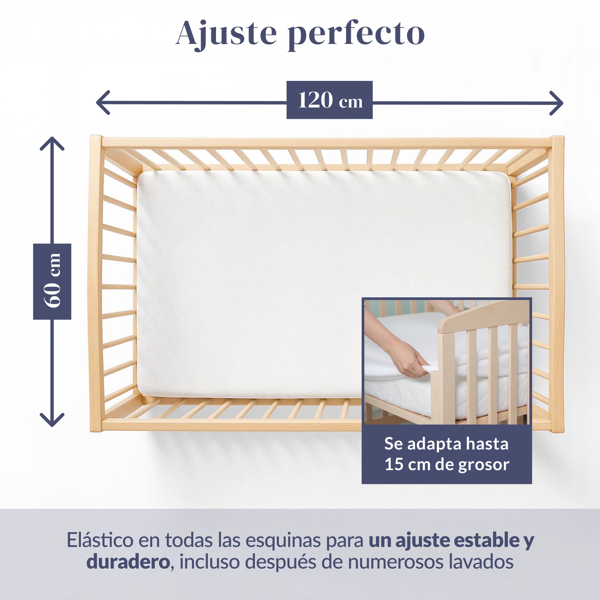 Ferò Protector Colchon Cuna 60x120, Cubre Colchon Impermeable Premium de Tencel Natural Oeko-Tex, Transpirable, Antiácaros, Silencioso, con Esquinas Elásticas, Altura hasta 15 cm
