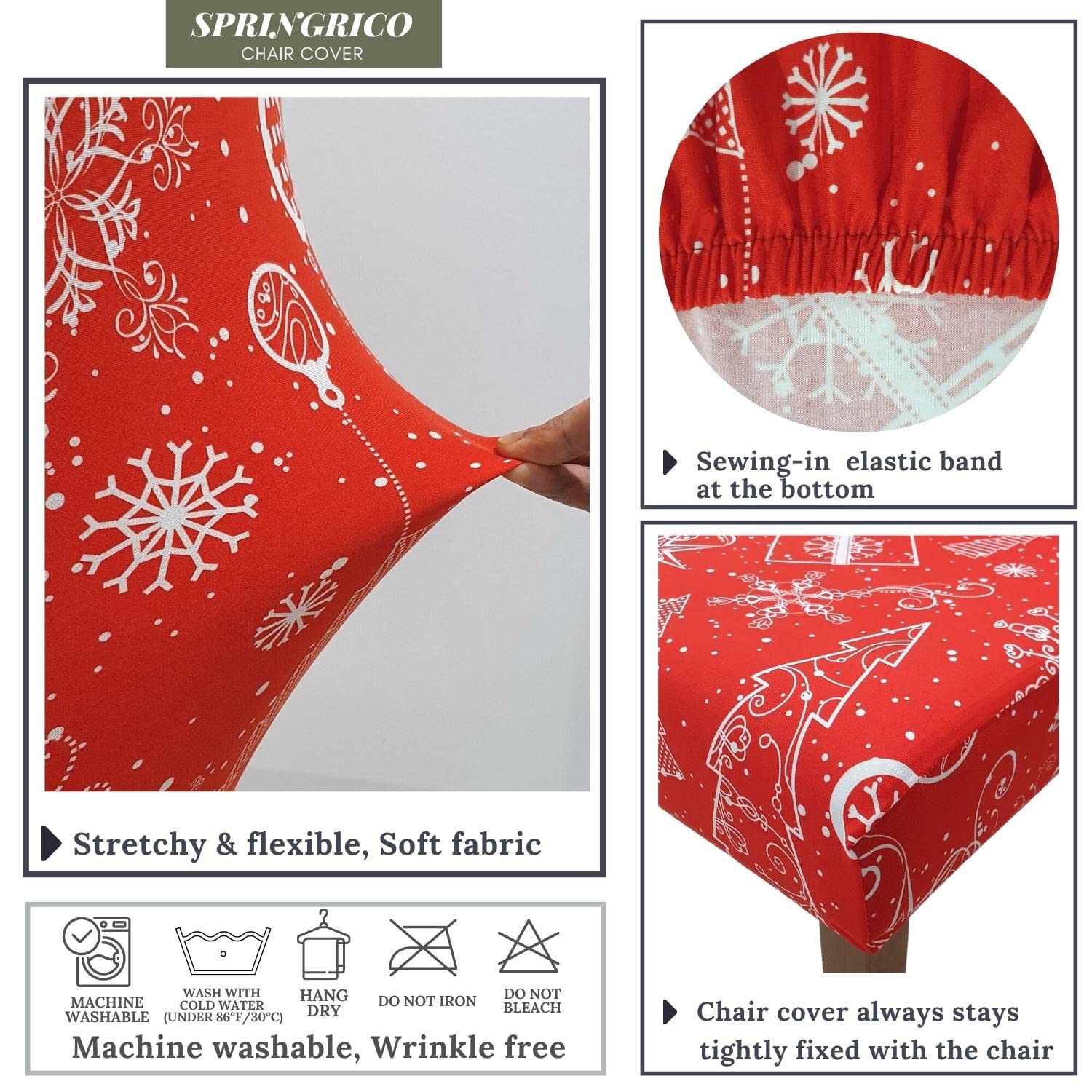 SPRINGRICO - Juego de 6 fundas navideñas elásticas para sillas de comedor o sillas Parsons, protector de asiento extraíble para el hogar o fiestas, modelo de Navidad 3