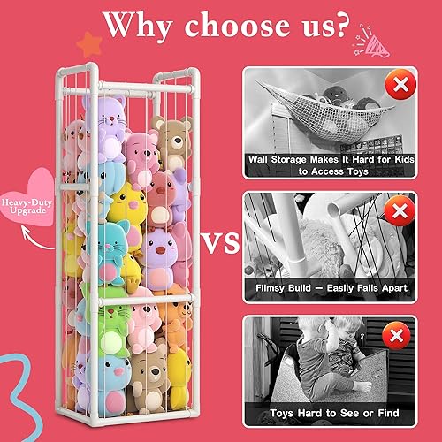 Miniatura 4 de Organizador de almacenamiento de animales de peluche, soporte vertical para juguetes de jaula de zoológico con tubos de PVC resistentes, organizador