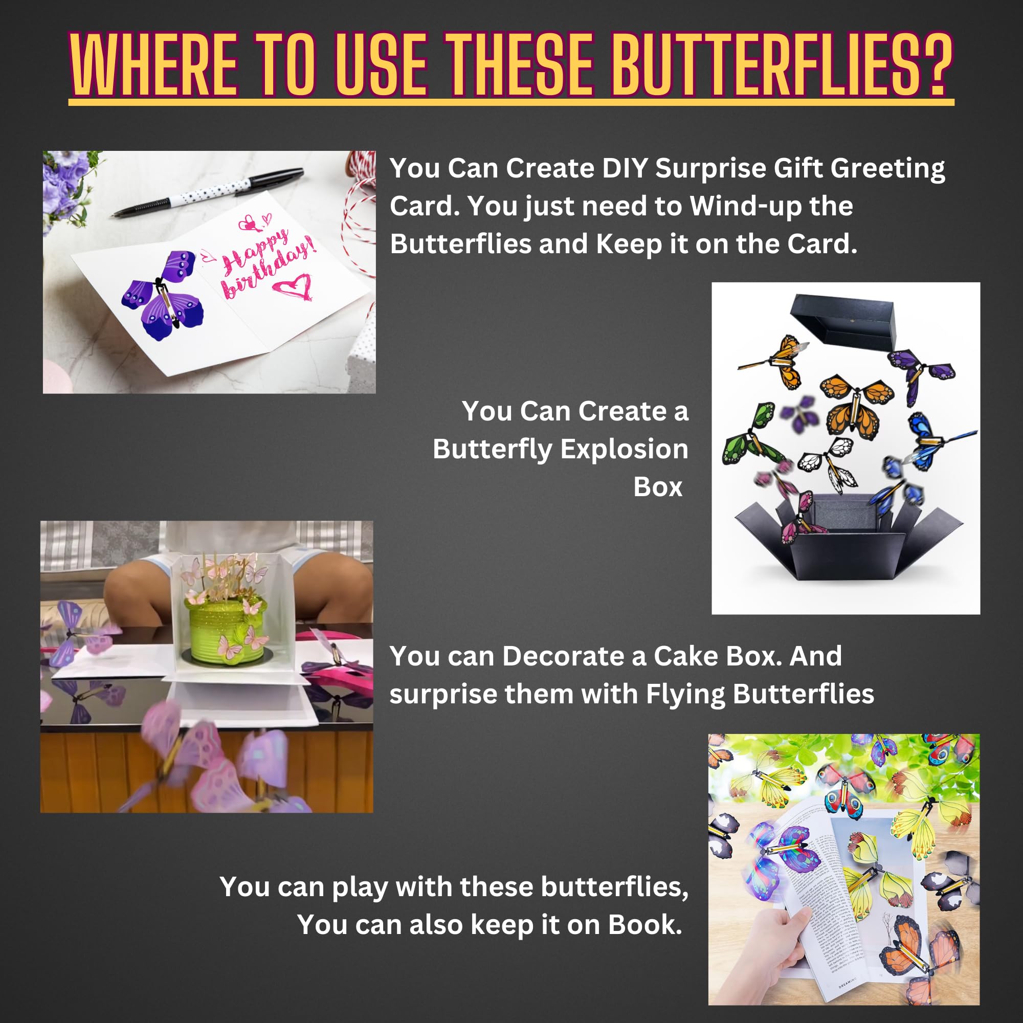 Jainchan® Flying Butterfly Toys/Games | Colourful Butterflies Rubber Windup Toy DIY Surprise Butterfly Card Gift for All Ages | Occassion, Festivals | Novelty Gag Toy (15 Pcs) 1