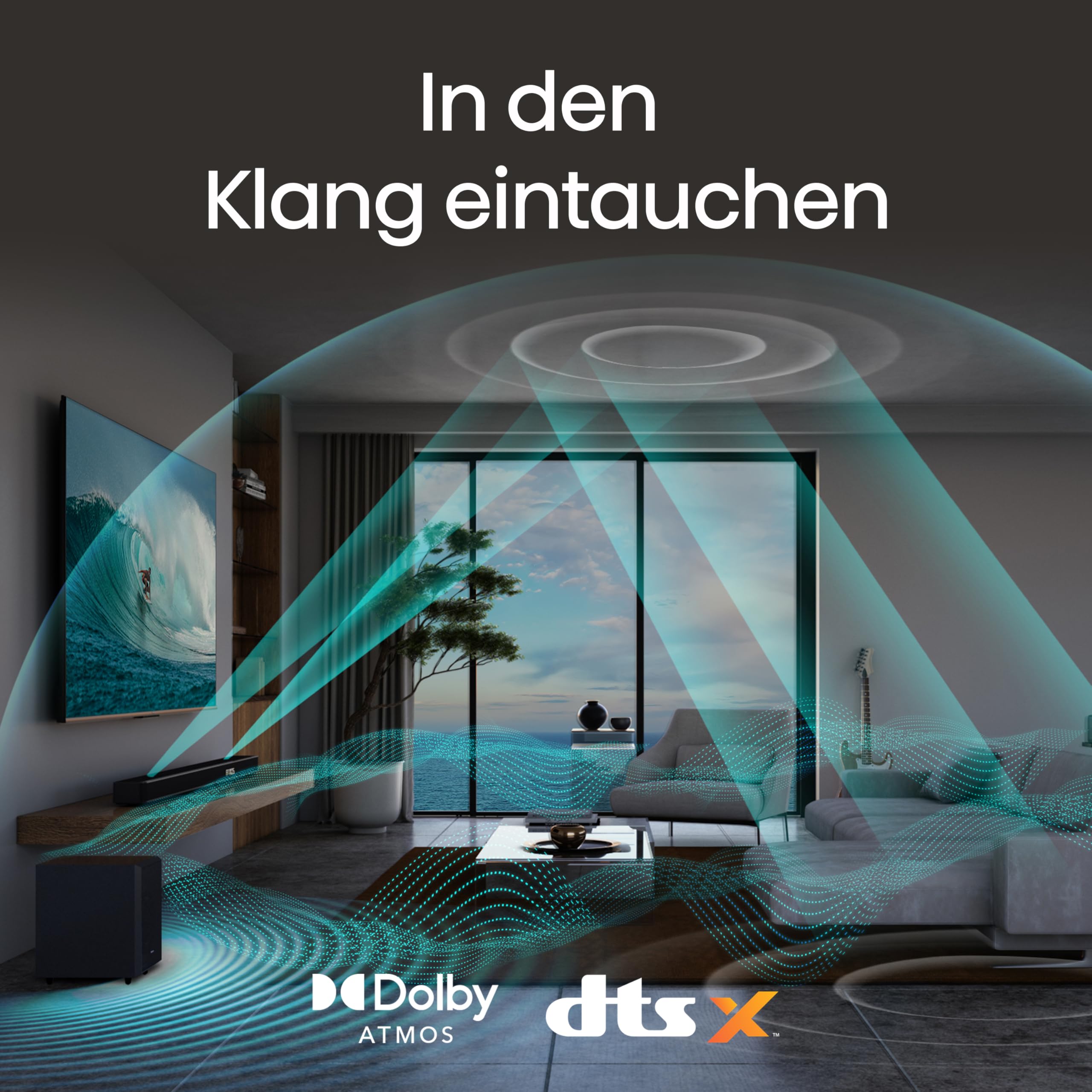 Hisense AX5125H 5.1.2 Soundbar mit kabellosem Subwoofer und Rücklautsprechern, 500W, Dolby Digital Plus, Dolby Atmos, Bluetooth, HDMI eARC/Optical/AUX/USB, Schwarz (2024)