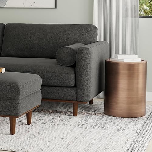 Miniatura 20 de SIMPLIHOME Corbin - Mesa auxiliar de metal de 16 pulgadas de ancho en oro antiguo martillado, mesa auxiliar redonda con diseño de tambor para sala