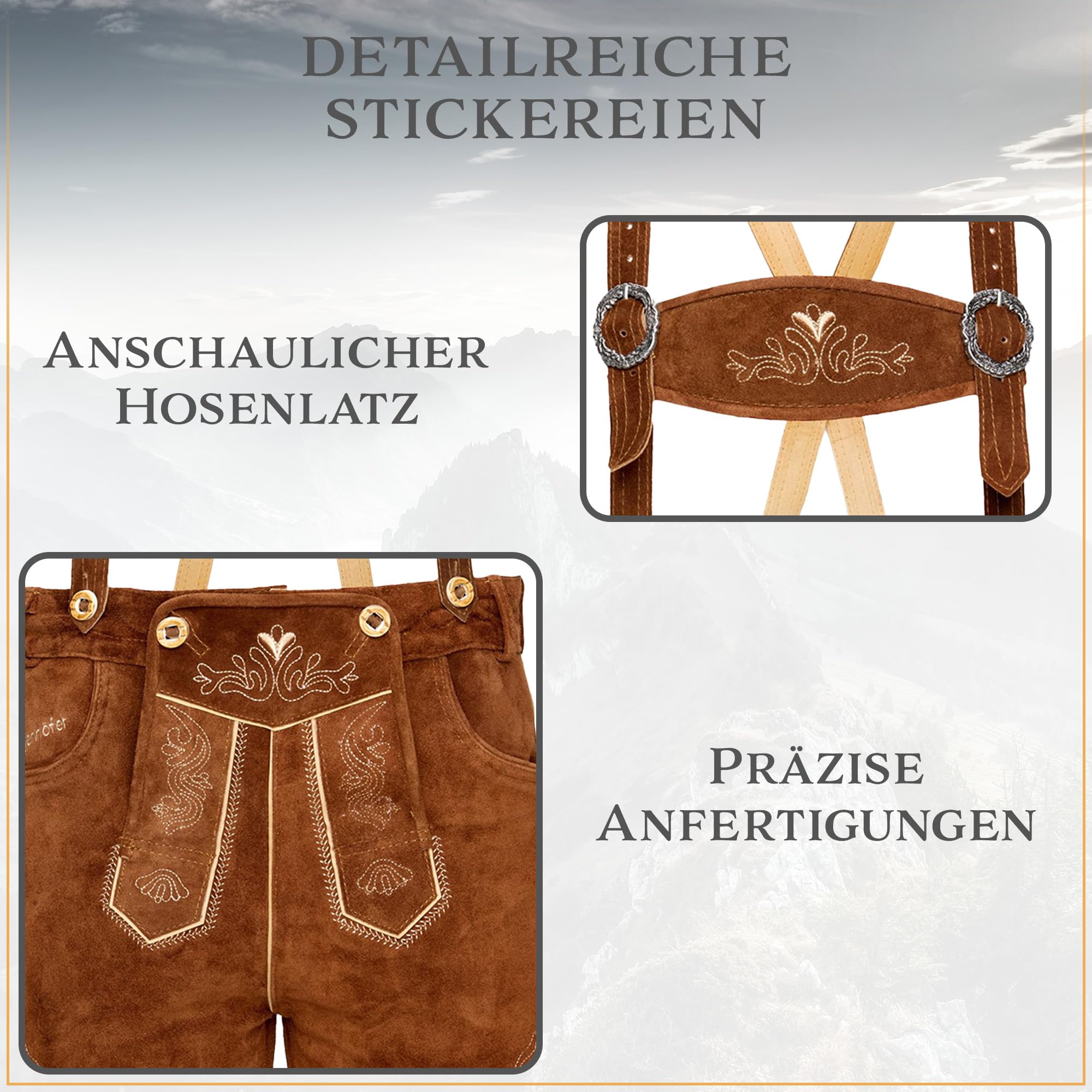 STEIGENHÖFER Lederhose Herren Tracht kurz - Anton - Trachtenhose mit Trägern - 100% Rindsleder - Traditionelle Echtlederhose - Ideal für Dein Oktoberfest Herren Outfit