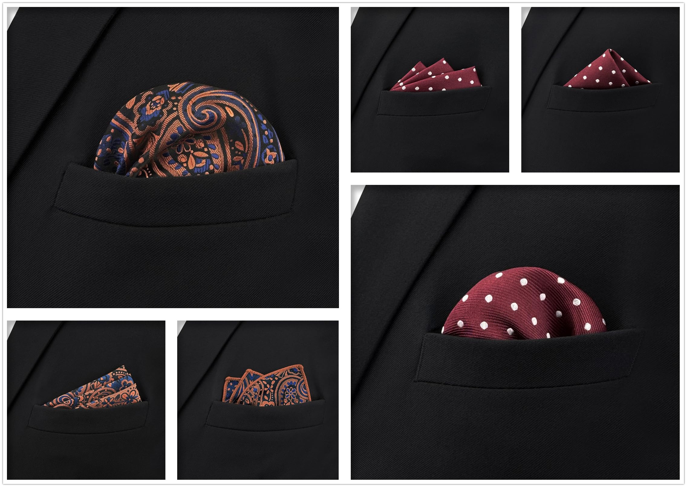 S&W SHLAX&WING 5 Pieces Pañuelo De Bolsillo Para Hombre Handkerchiefs Set para chaqueta de traje — view 3