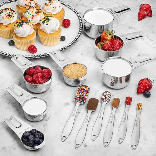 Miniatura 7 de Juego de tazas medidoras de metal de acero inoxidable - Juego de tazas y cucharas medidoras - Juego de tazas y cucharas medidoras de acero