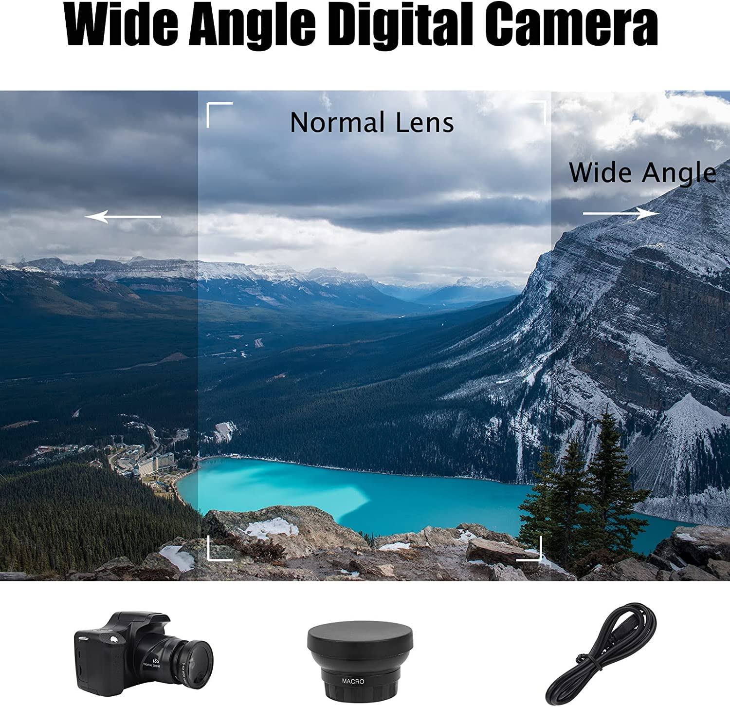 Fotocamera Digitale 24MP Con Zoom 18x E Schermo 3.0” – Batteria 1500mAh, Registra Video HD, Include Obiettivo Grandangolare