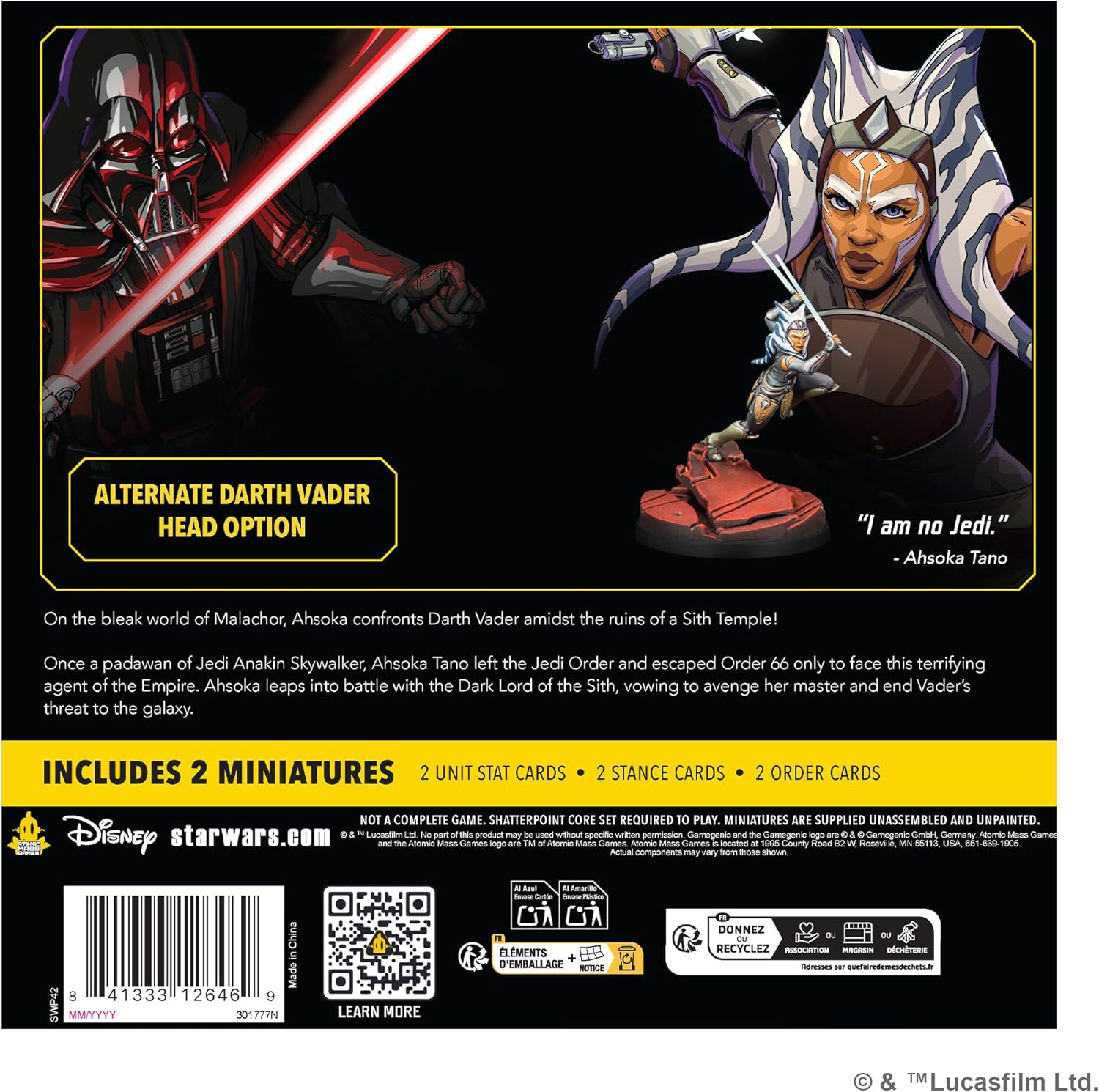 Asmodee Star Wars Shatterpoint I Am No Jedi Duel Pack - Includes Ahsoka Tano & Darth Vader, Tabletop Miniatures Strategy Game for Kids and Adults, Ages 14+, 2 Players, 90 Min Playtime