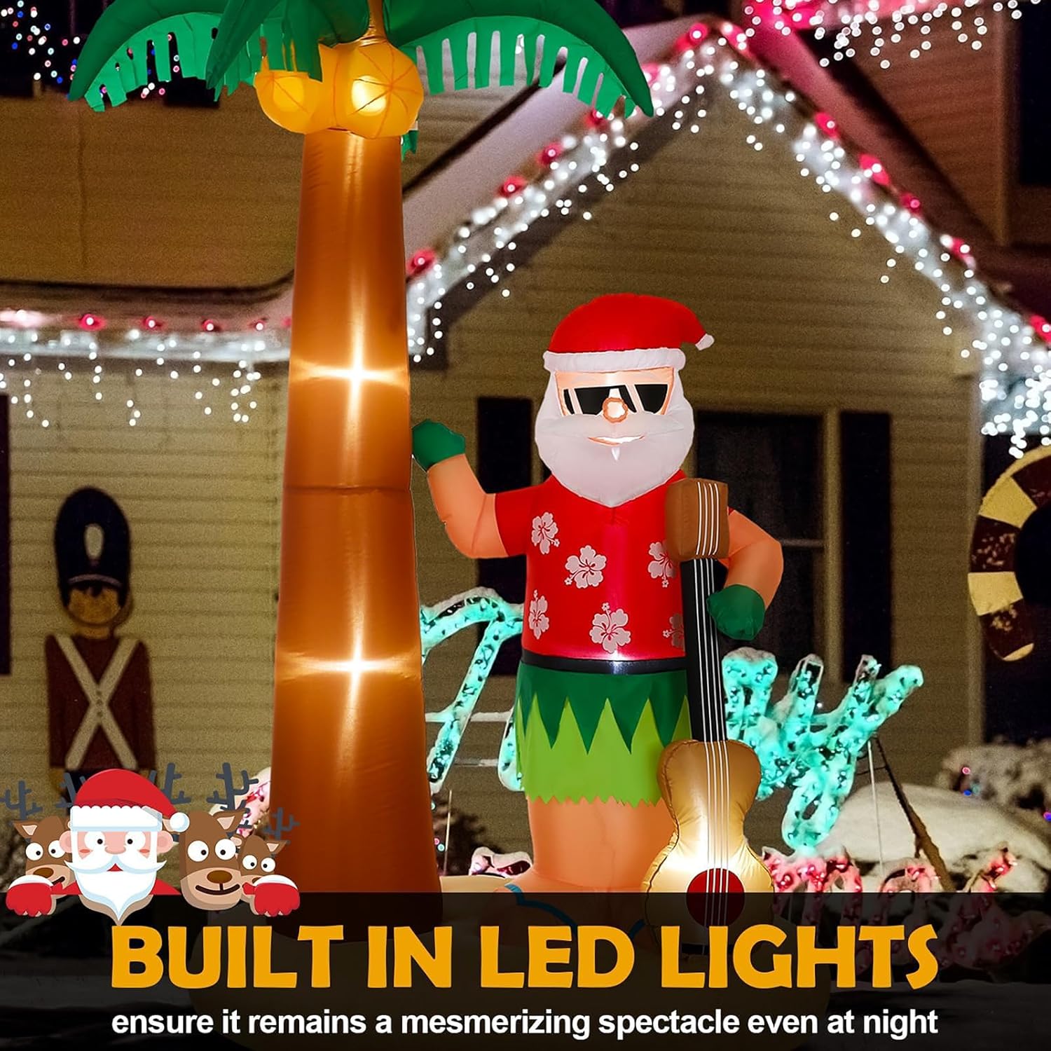 Liliful 8 Ft Tall Christmas Santa Inflatable Outdoor Decorations Hula Santa Claus on Beach Palm Tree Outdoor Xmas Blow Up Yard Decoration with LED Lights for Christmas Party Outdoor Garden Lawn Patio - Image 4