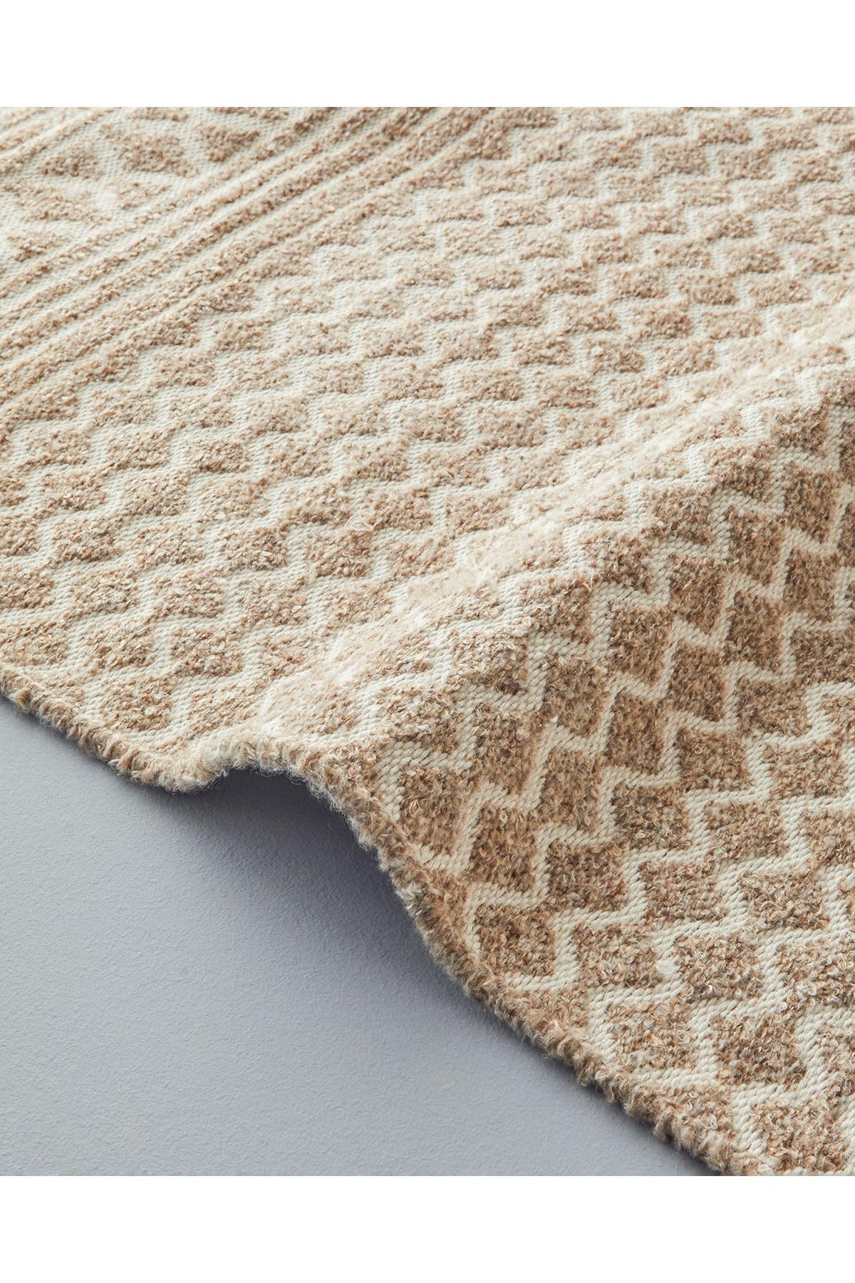 English Home Welle Dokuma Kilim 80x150 cm Açık Krem - Kahve
