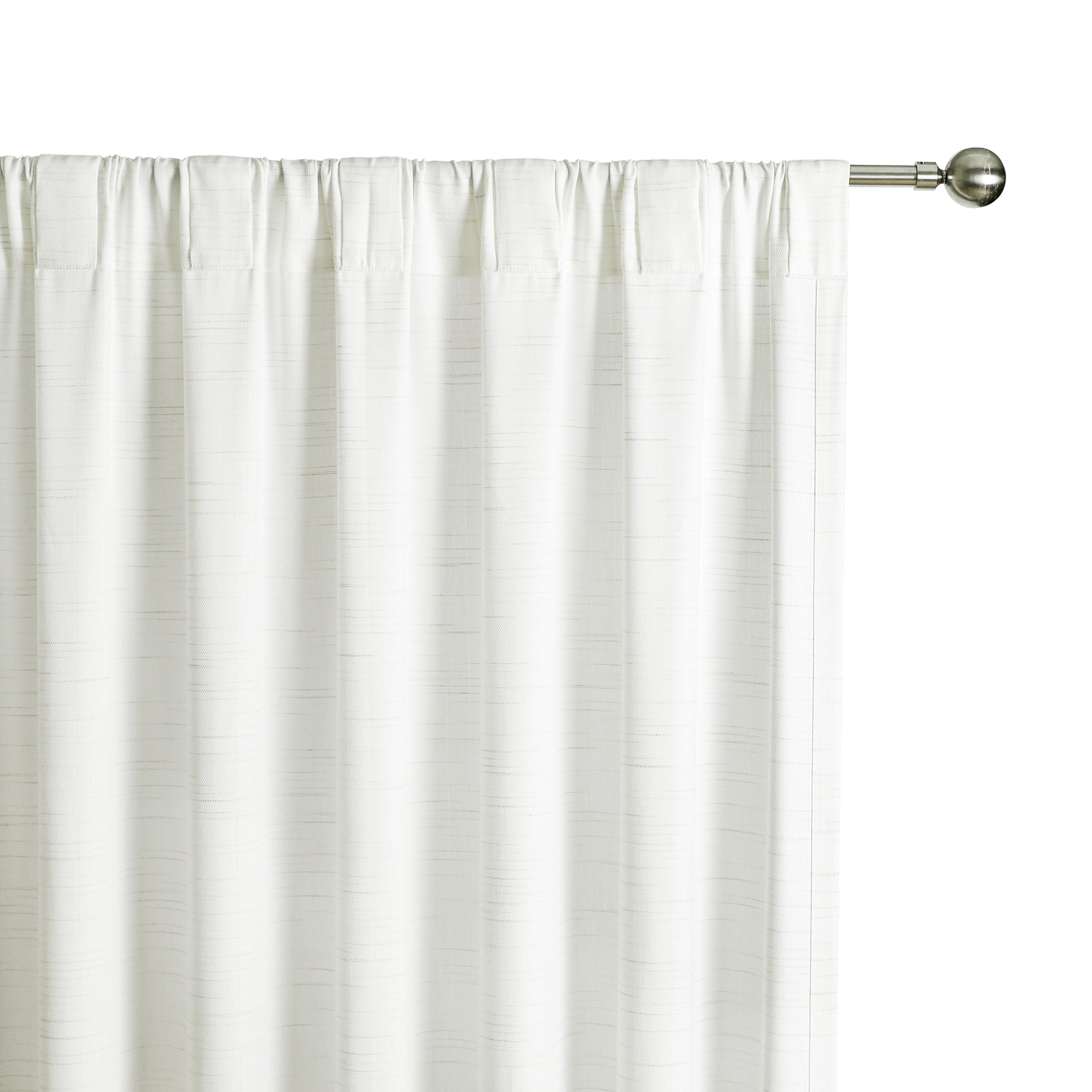 Linen Herringbone Stripe Semi Sheer Recycleable Curtain Panels for Bedroom Back Tab Rod Pocket Linen Texture White Window Treatment Drape for Living Room Farmhouse, 54"x84", 2 Panels, Linen/White